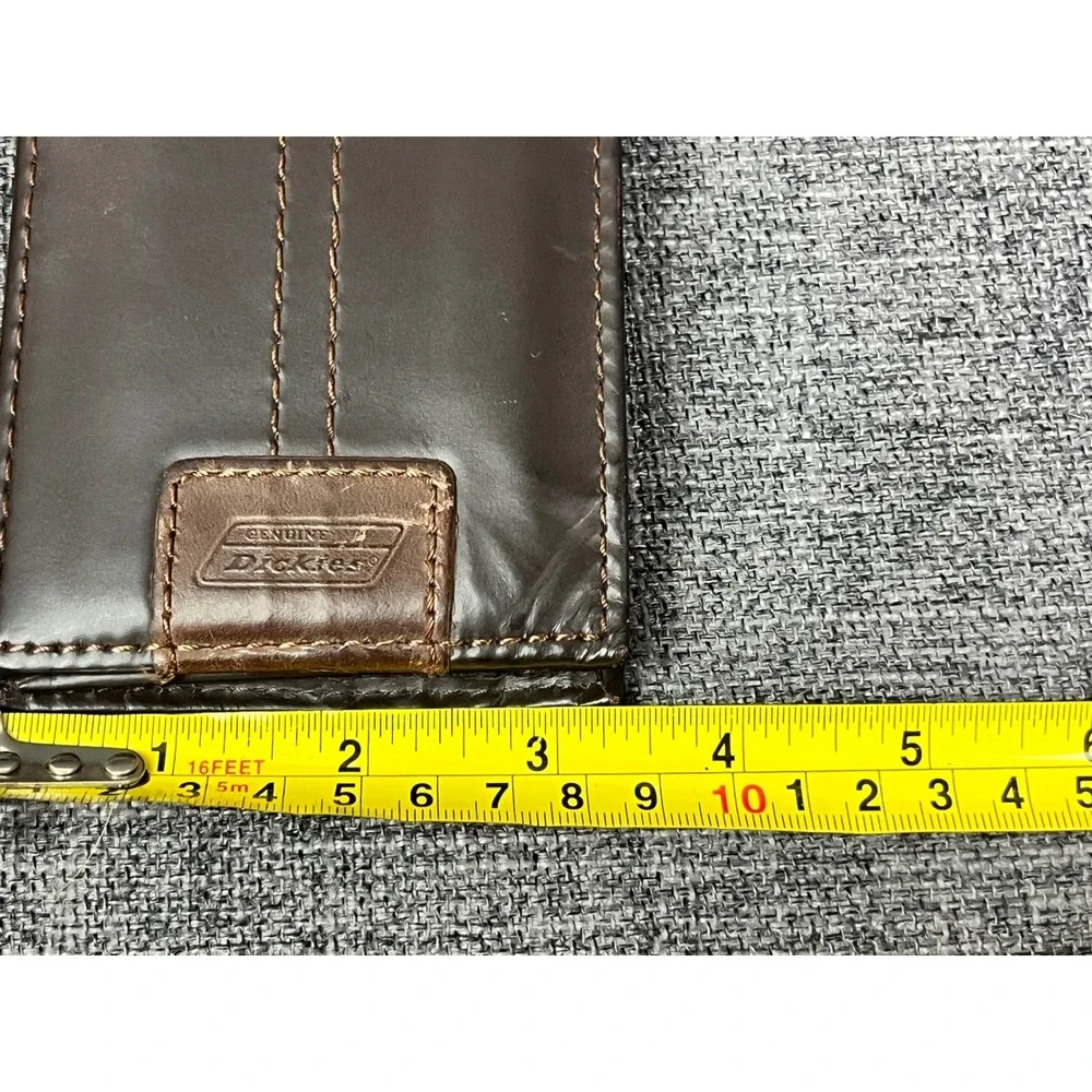 Dickies Mens Brown Genuine Leather Bifold Wallet YWGC Contrast Stitch Logo Patch